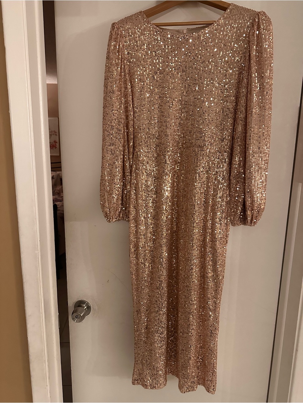 Ivy City Co Rose Gold Sequin Long Sleeve Wedding Dress